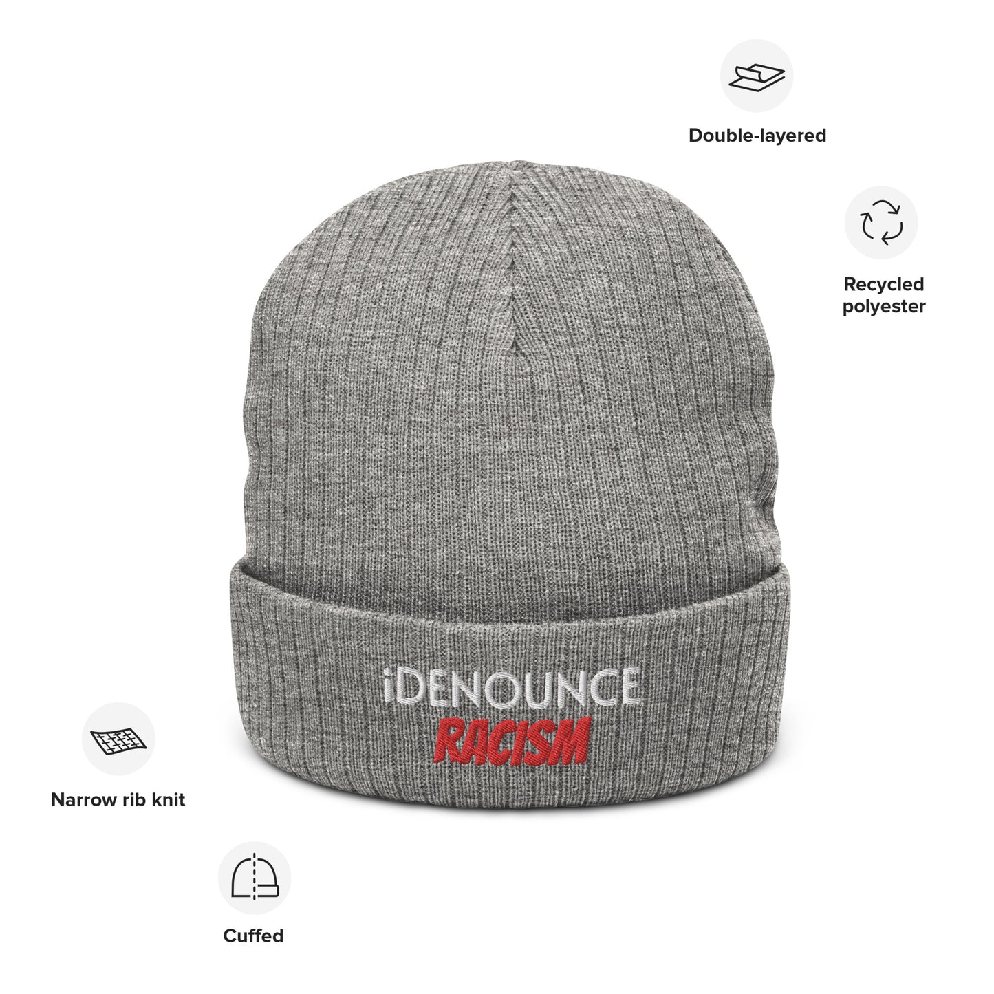 #iDR iDENOUNCE RACISM Ribbed knit beanie