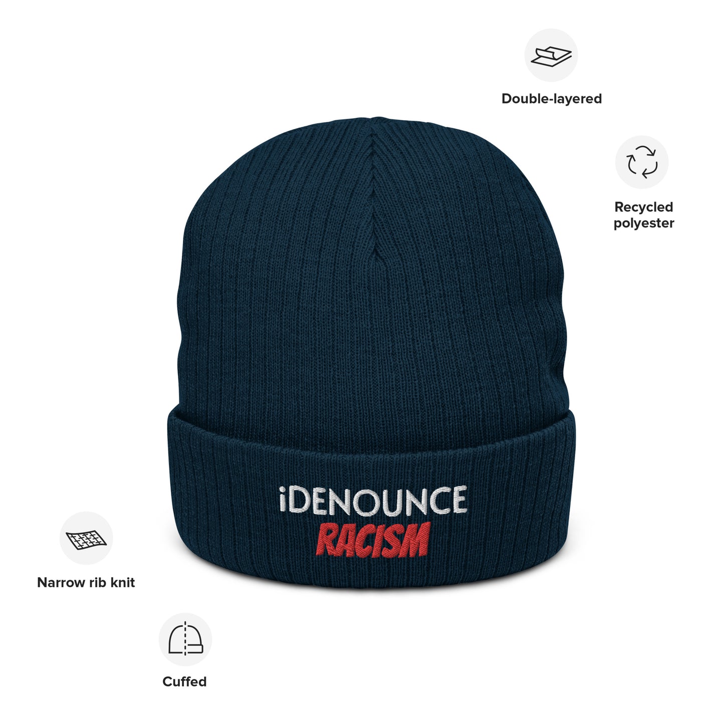 #iDR iDENOUNCE RACISM Ribbed knit beanie