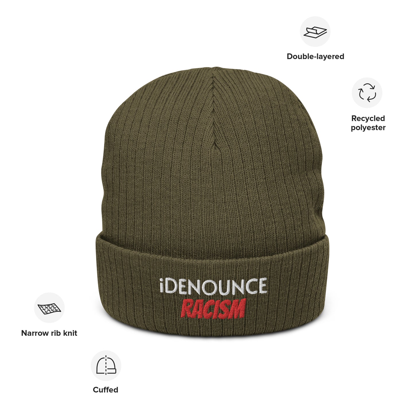 #iDR iDENOUNCE RACISM Ribbed knit beanie