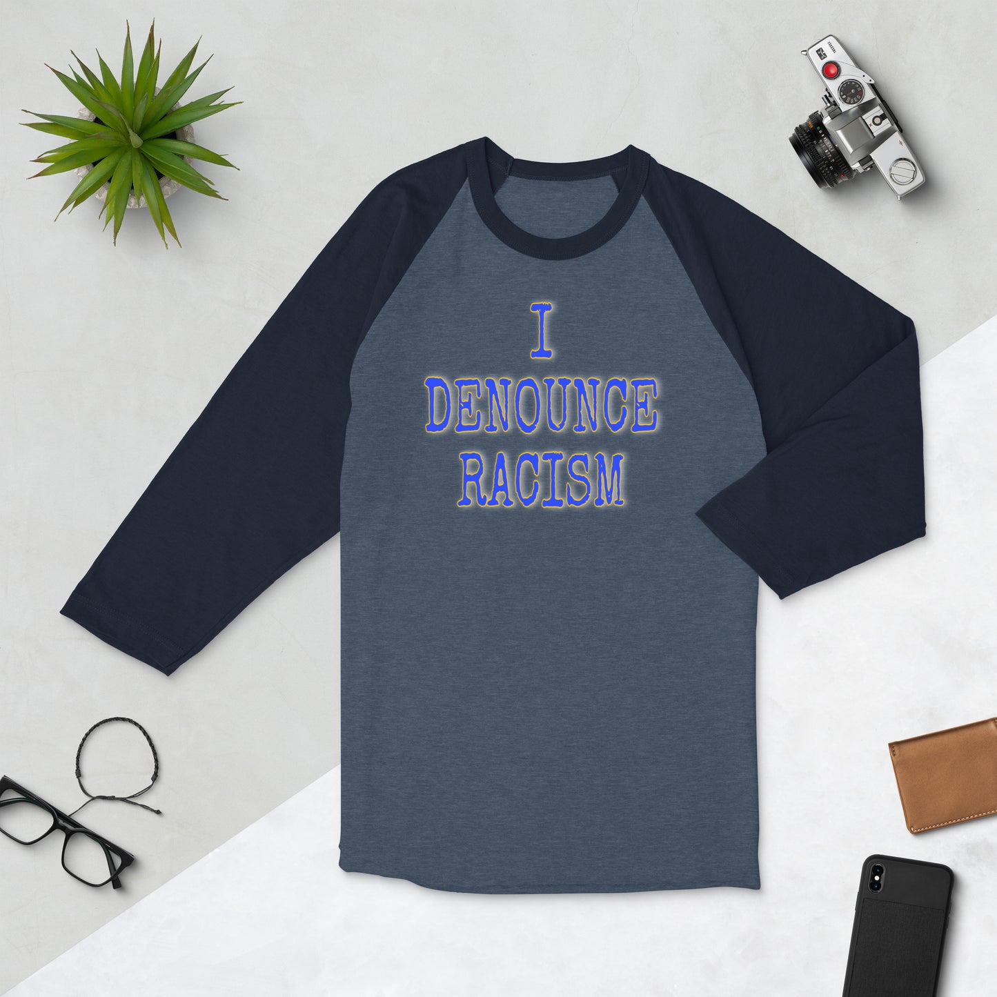 #IDR iDENOUNCE RACISM BLU UNISEX 3/4 sleeve raglan shirt