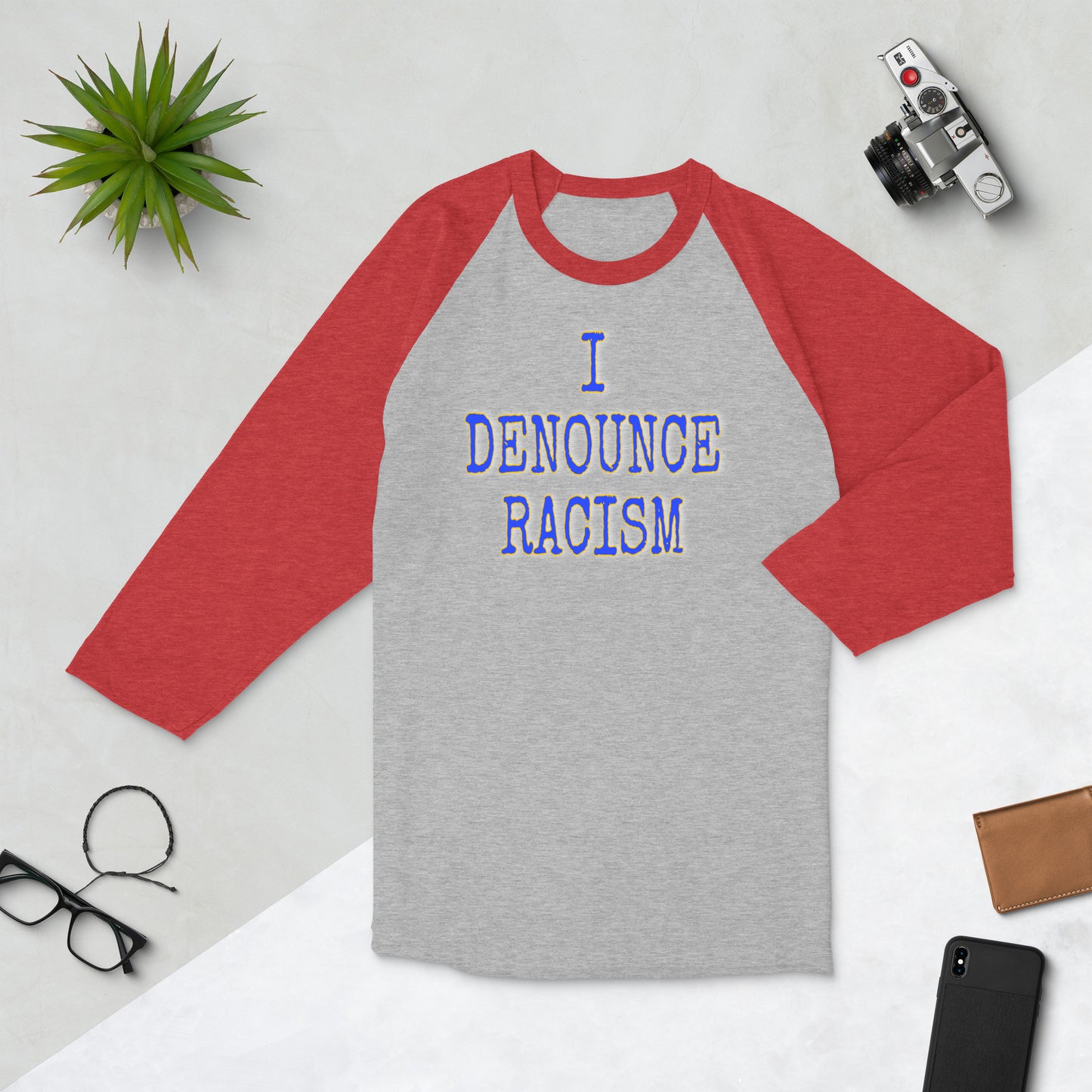 #IDR iDENOUNCE RACISM BLU UNISEX 3/4 sleeve raglan shirt