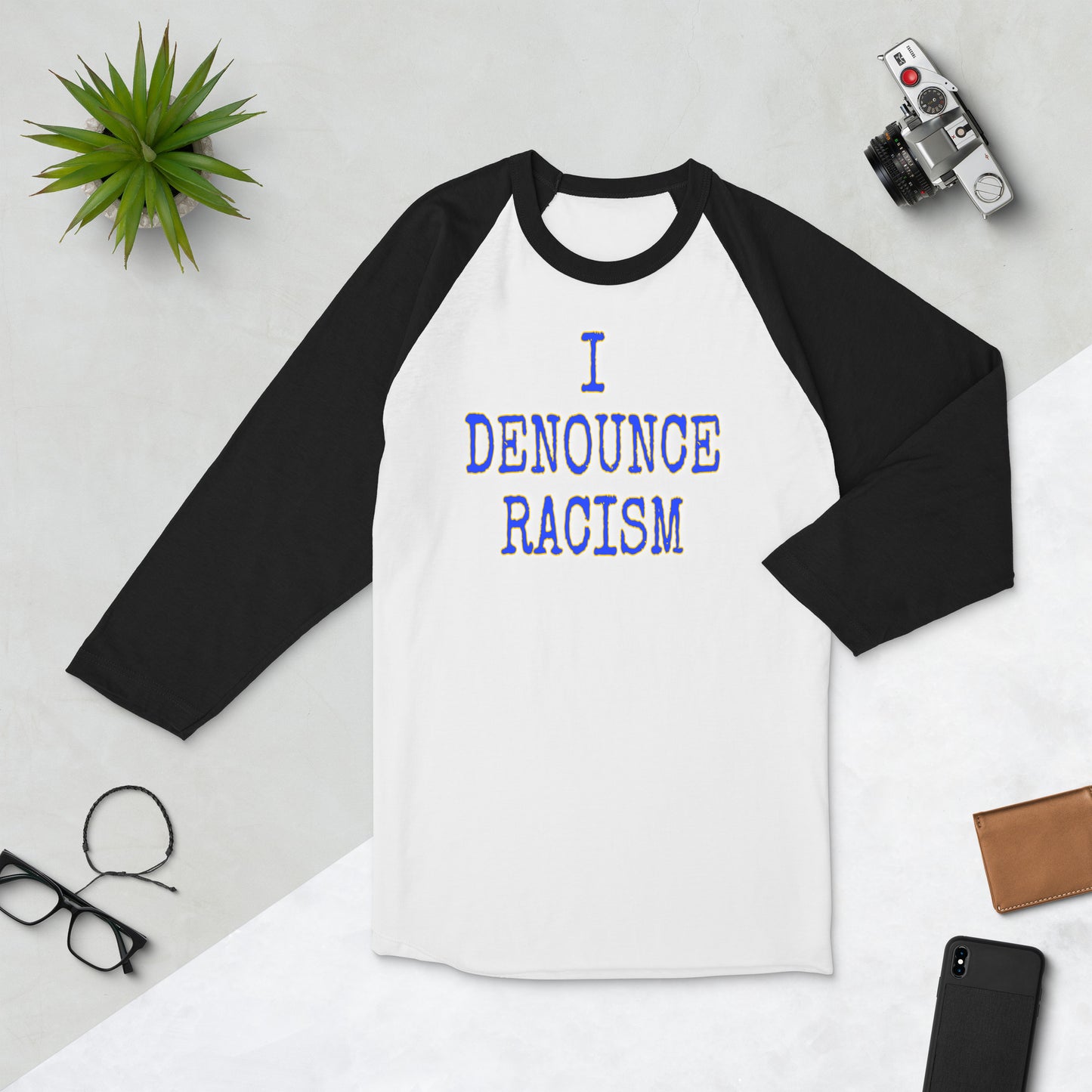 #IDR iDENOUNCE RACISM BLU UNISEX 3/4 sleeve raglan shirt