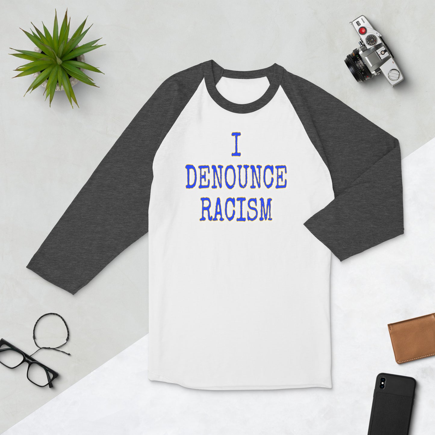 #IDR iDENOUNCE RACISM BLU UNISEX 3/4 sleeve raglan shirt